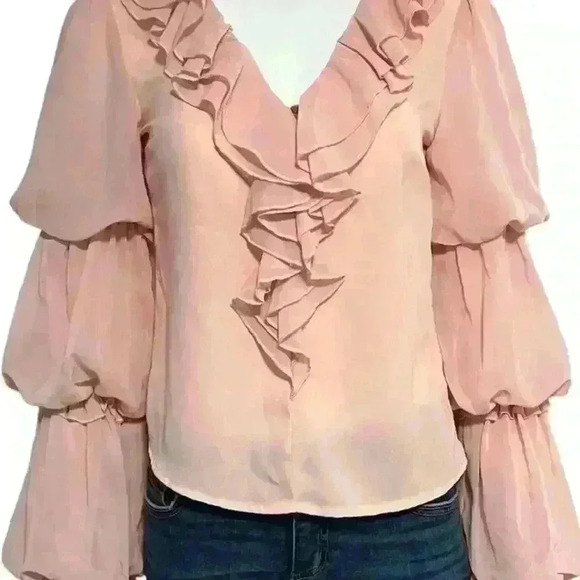 Nylon Premium Peach Layered Bubble Sleeve Blouse Size Small - Picture 2 of 11
